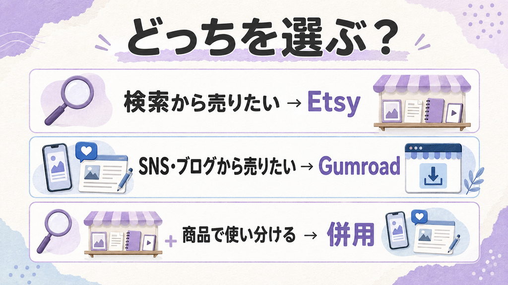EtsyとGumroadの選び方