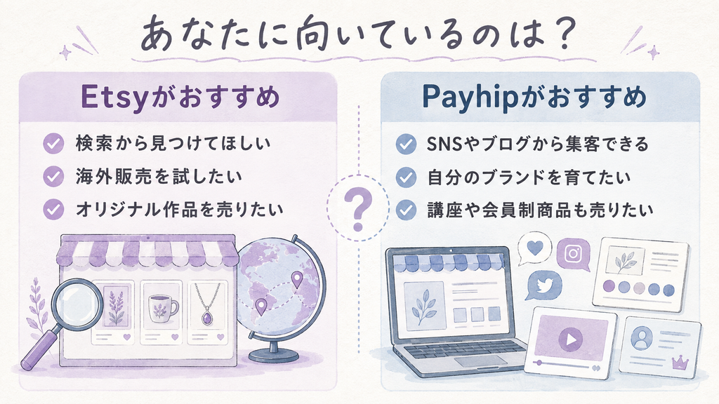 EtsyとPayhipそれぞれに向いている人の特徴