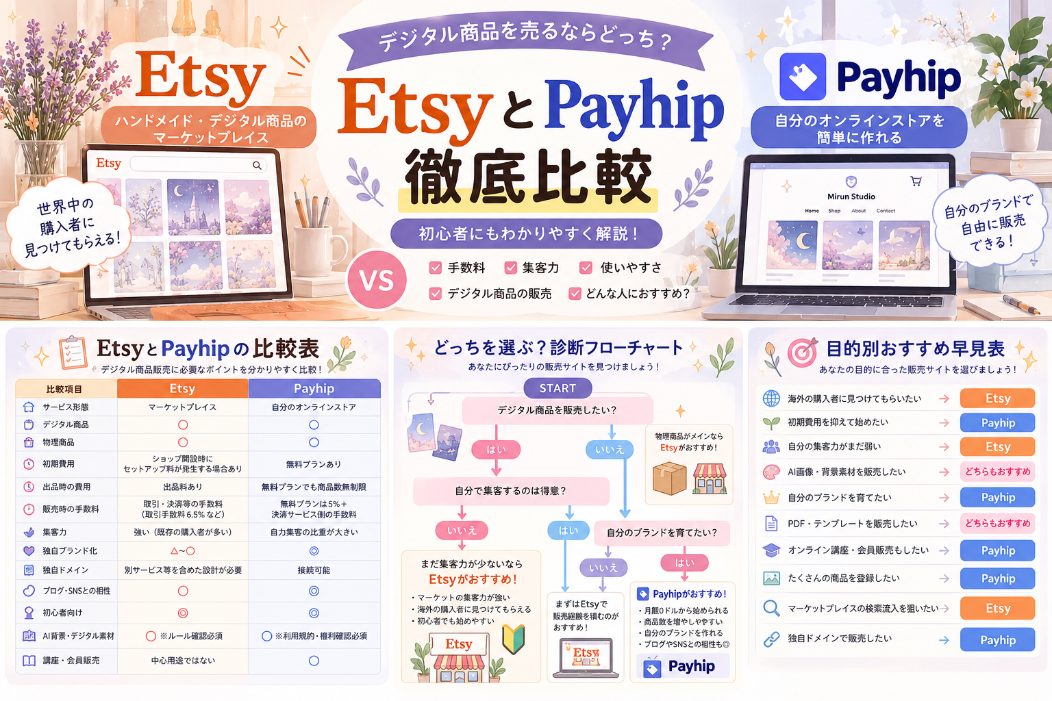 EtsyとPayhipを徹底比較！デジタル商品を売るならどっち？【2026年最新版】